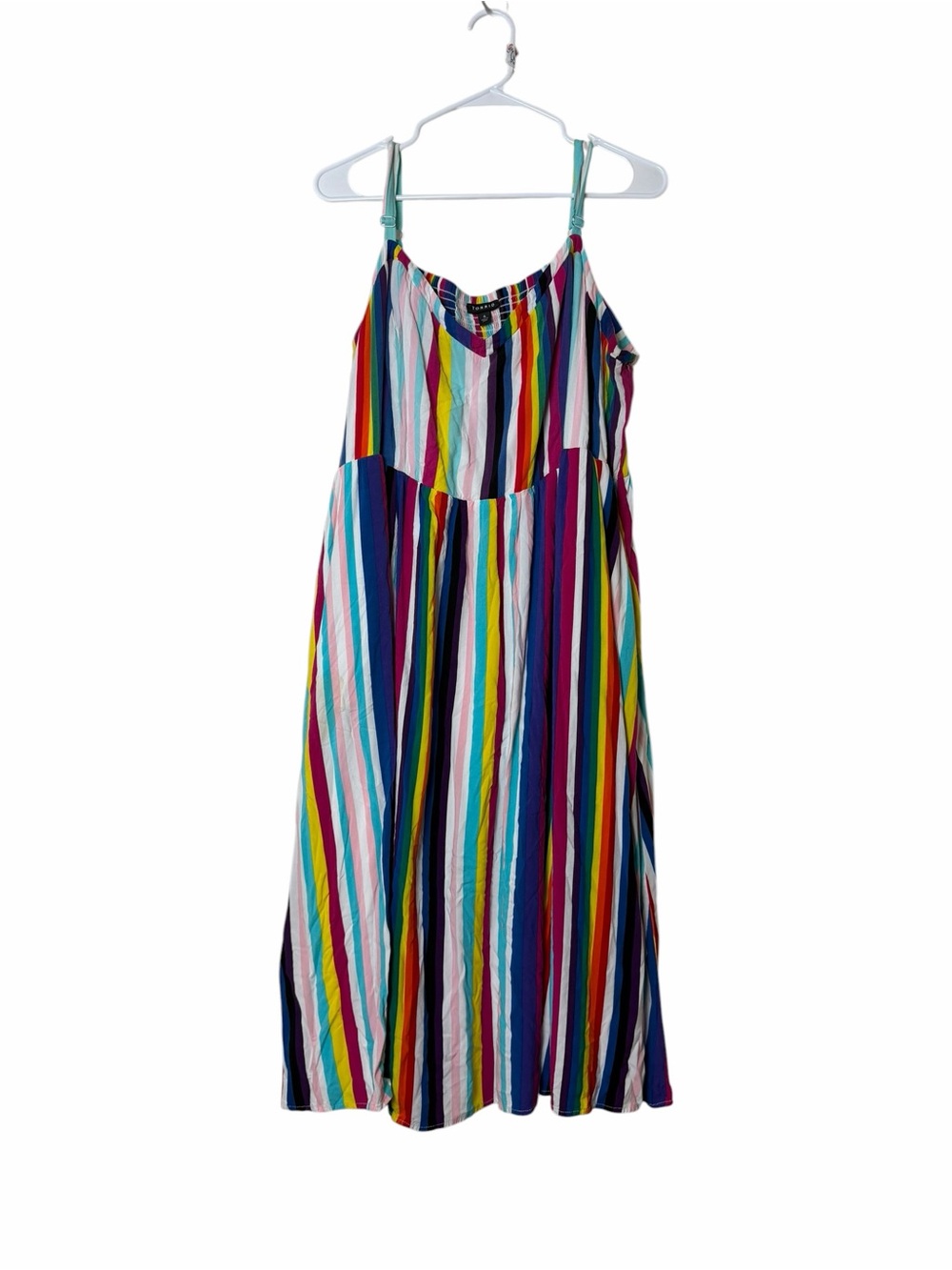 Torrid Rainbow Stripe Challis Skater Midi Dress Plus Size 4X Colorful Pride - Picture 4 of 8